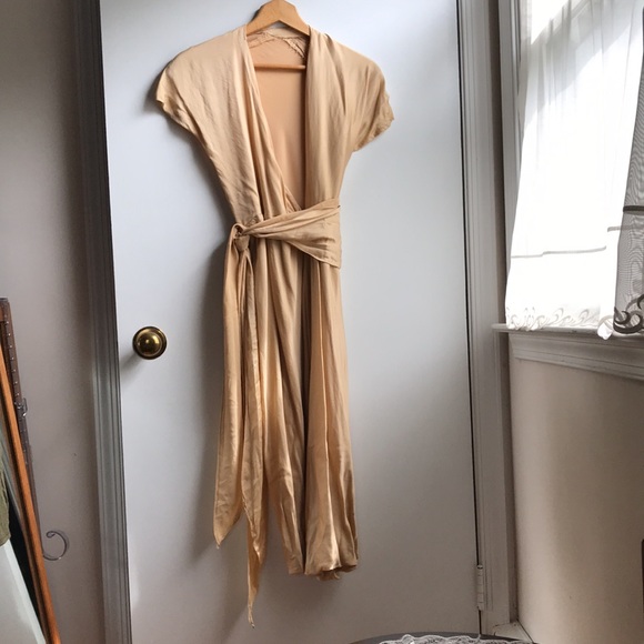 Vintage Silk Wrap Dress W/ Silk Scarf Sash deep V plunge & high slit size Sm/XS - Picture 2 of 16